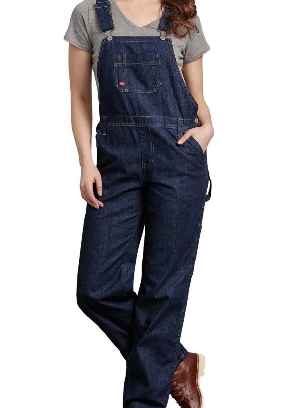 Dickies Women’s NWT 2X Bib Overalls Relaxed Fit Dark Wash Blue Straight Leg